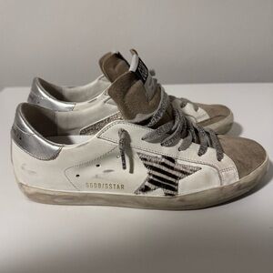 Golden Goose Silver, Gray, Zebra Print White Sneakers Size 38